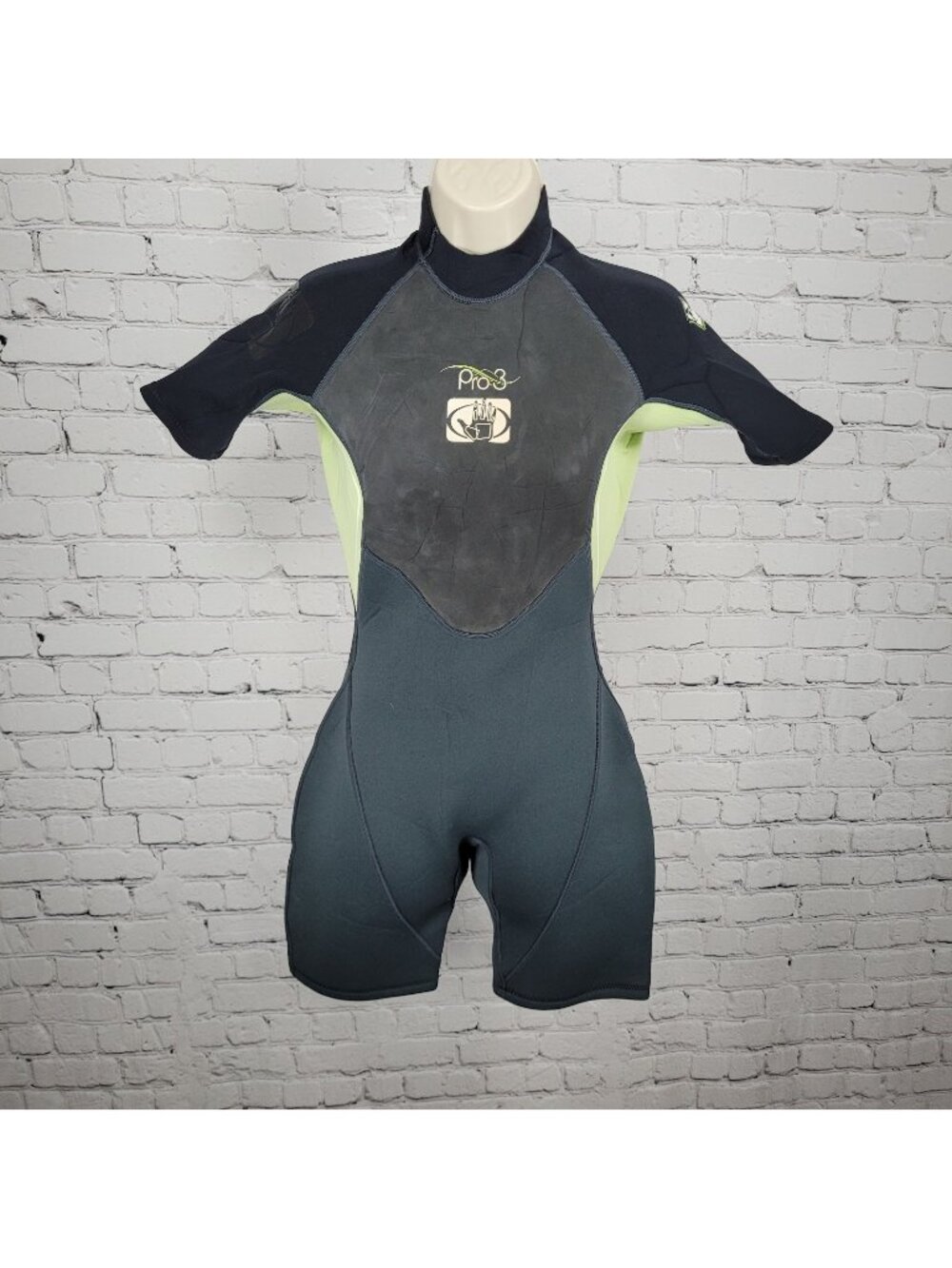 Body Glove Black Green Pro 3 2.1mm Back Zip Shorty Springsuit Wetsuit Womens 7/8